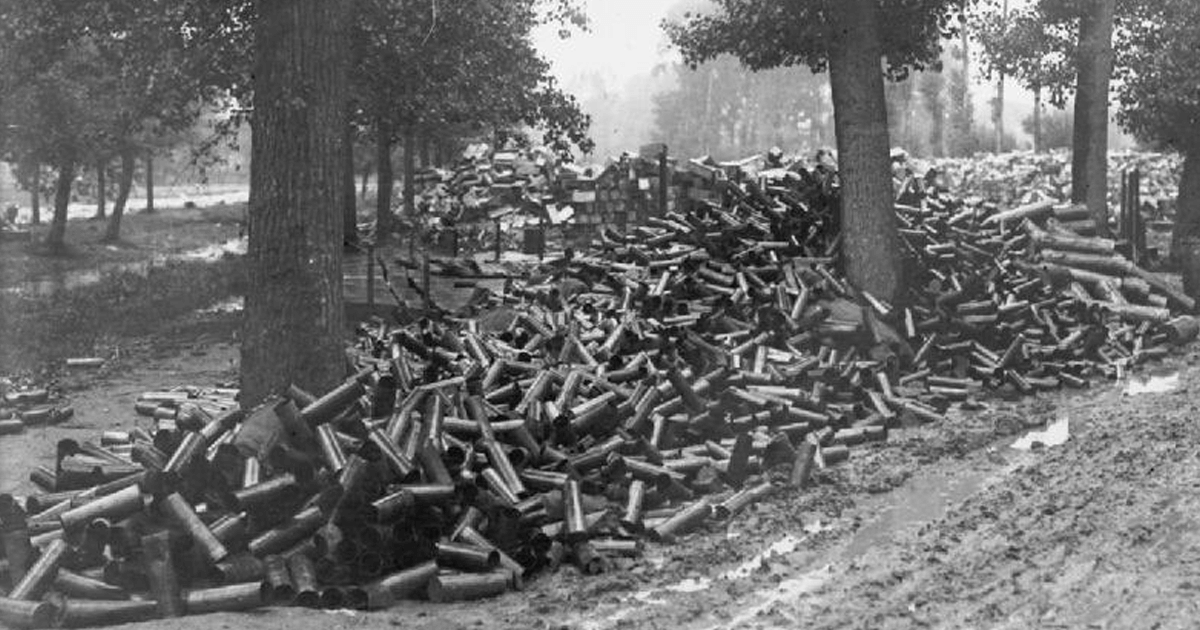 British 18-pounder shell cases used during the Battle of the Somme (Wikimedia Commons)