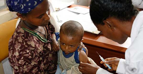 A nine-month-old baby in Ethiopia's Merawi province receives a measles vaccination. (DFID - UK Department for International Development)