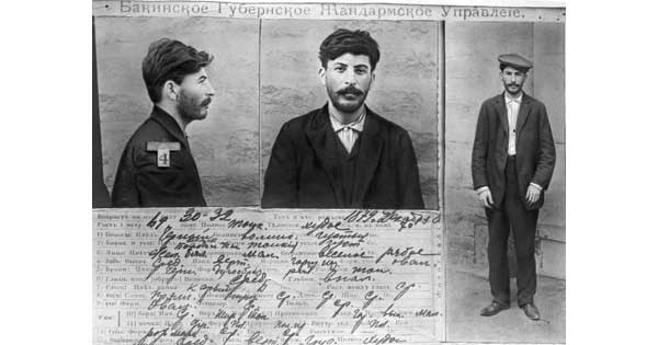 Mug shots of Iosif Vissarionovich Dzhugashvili taken by czarist police in March 1910, the year he began calling himself Stalin, or “Man of Steel.” (Russian State Archive of Film and Photo Documents)