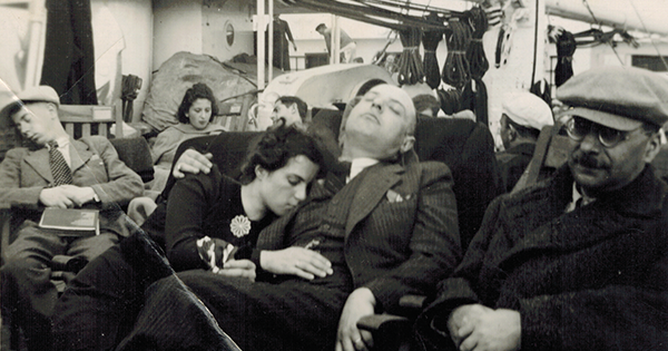 Sophie and Walter in 1939, asleep amid other Jewish refugees on the deck of the ship that bore them from Europe to South America. (Photo courtesy the author)