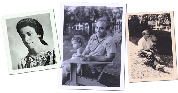 Vivante, pictured here with his son Benjamin in 1968, noted the “Athena-like quality” of Gerber’s dust-jacket photo. (left: Val Cheney; center: Bernard Gotfryd; right, at Solaia, Siena, c. 1950)