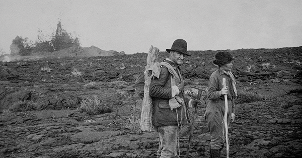 Thomas and Isabel Jaggar in October 1919, while on an expedition to the source of the eruption of Hawaii’s Mauna Loa volcano (Thomas A. Jaggar Papers, University Archives & Manuscripts, University of Hawaii at Manoa Library)