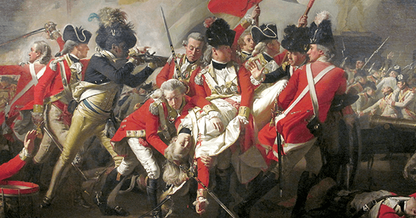 Copley preferred to paint scenes from British history, like this one depicting a French assault on the island of Jersey in 1781. (Detail from The Death of Major Peirson, 6 January 1781, John Singleton Copley, 1783)