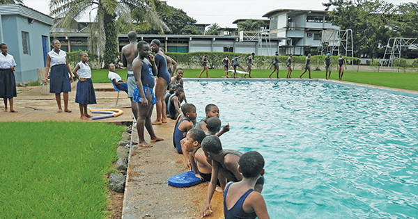 At Sainte-Marie de Cocody, founded in 1962 and one of five public écoles d’excellence, girls learn to swim as well as study for the baccalauréat. (Julia Lichtblau)