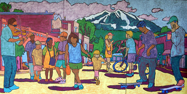 Tony Ortega, assisted by Carbondale community kids and teens, Carbondale Community Mural, acrylic on wooden panels, 6 x 12 ft