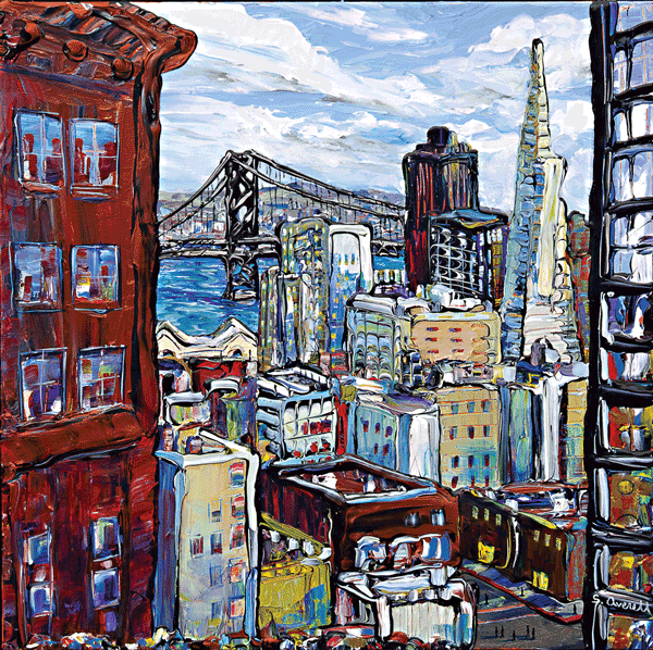 Every Color, 2012, acrylic on canvas, 24 x 24 inches; and, below, Giants Fan, 2015, acrylic on canvas, 48 x 48 inches
