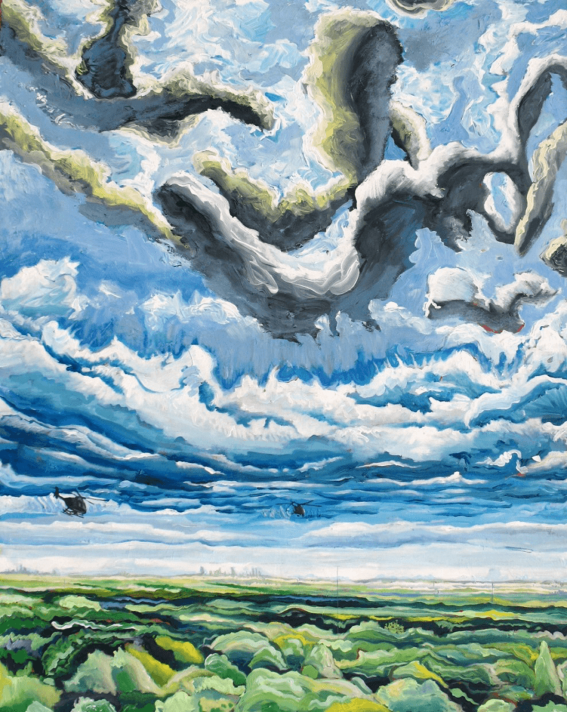 Above, <em>Before the Rain</em>, acrylic on canvas, 2008, 44 x 55 inches; below, <em>Early Summer</em>, acrylic on canvas, 2009, 29 x 50 inches.