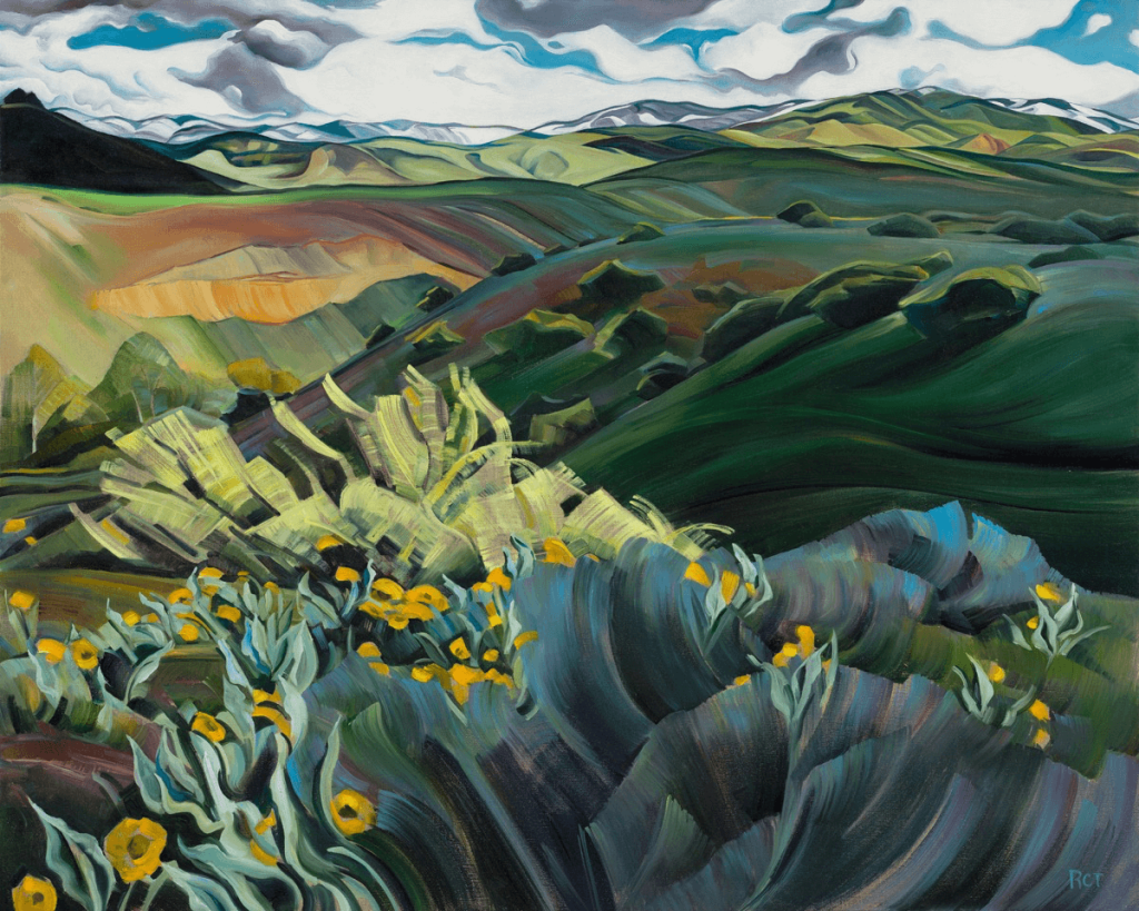<em>Early Spring in the Boise Foothills</em>, 2016, oil and wax on linen, 40 x 50 inches
