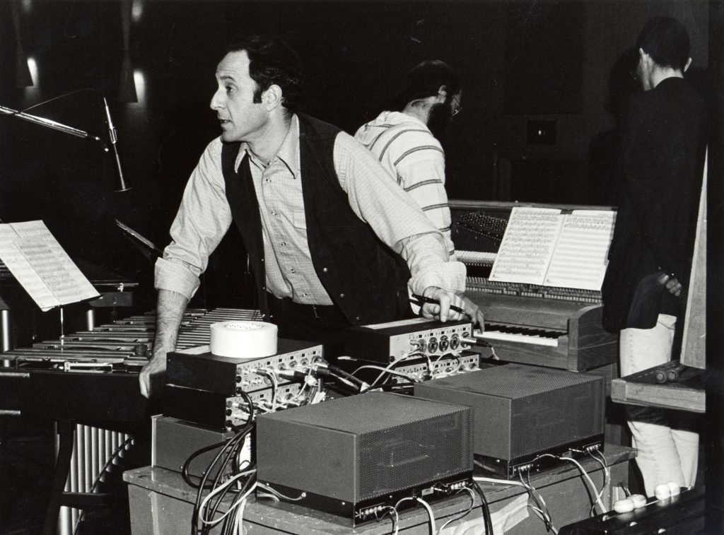 Steve Reich setting up for a performance (via Steve Reich)