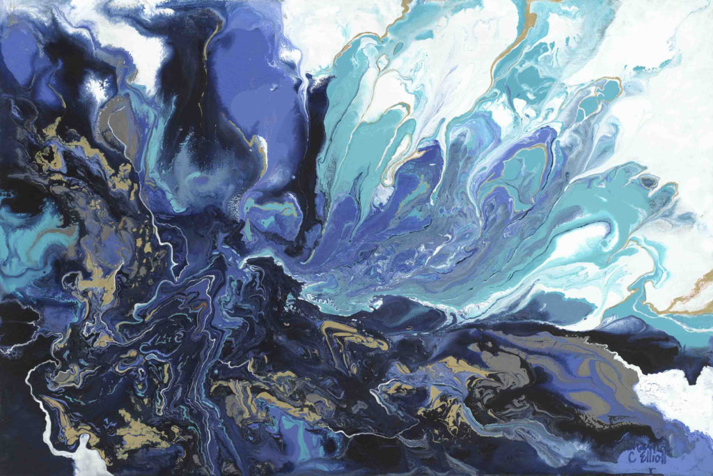 <em>Cosmic Tides</em>, 2016, fluid acrylic on canvas, 36 x 24 inches