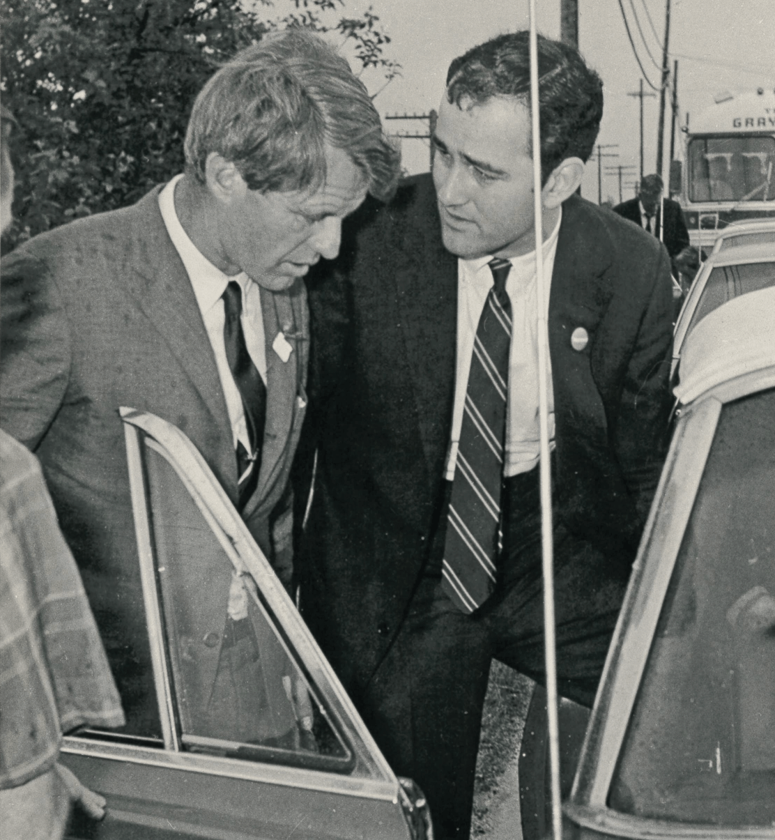 The author with RFK as he campaigned in Oregon 50 years ago. Kennedy lost the primary but went on to win California on the night he was shot.