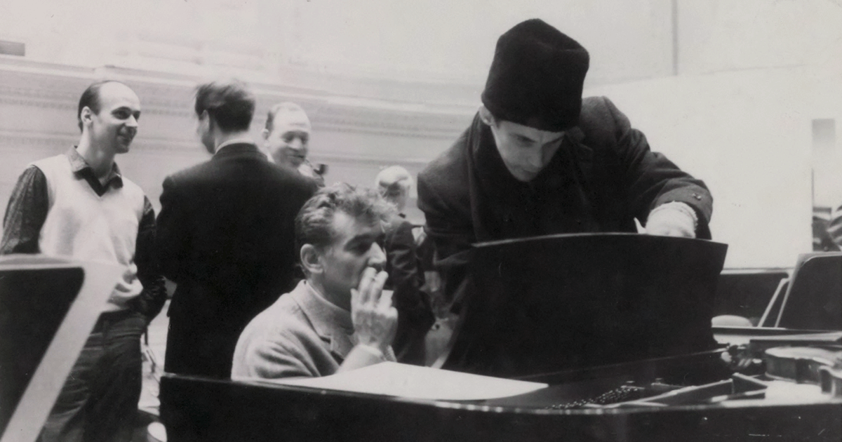 Leonard Bernstein and Glenn Gould at the piano during a New York Philharmonic rehearsal, 1961 (Library of Congress, Music Division)