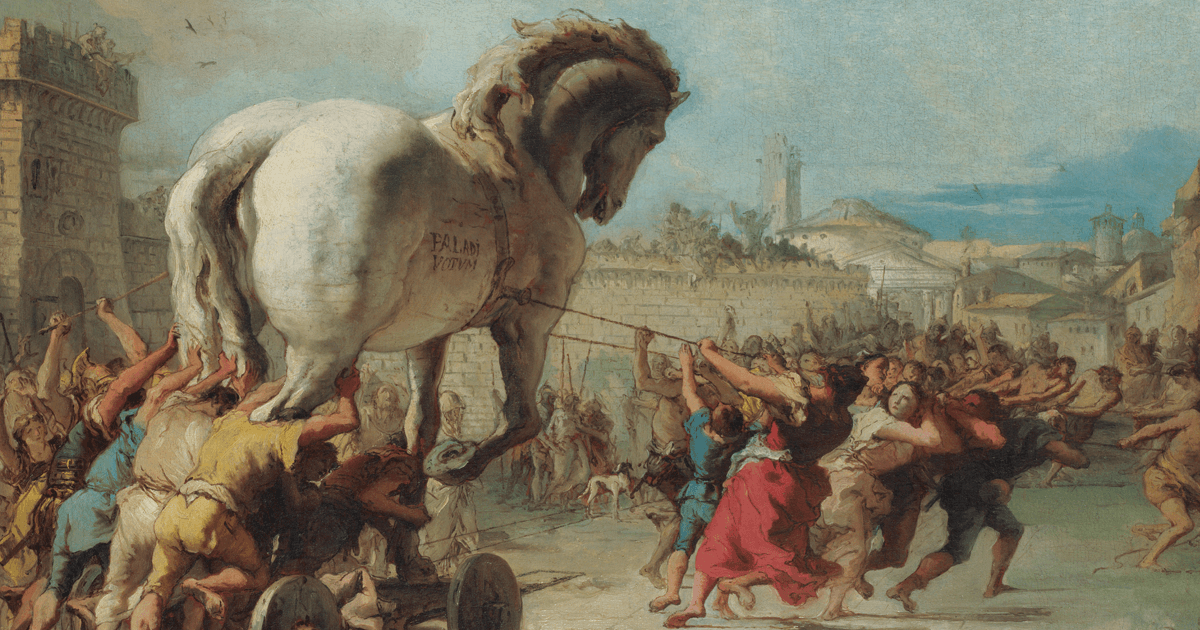 Giovanni Domenico Tiepolo, The Procession of the Trojan Horse Into Troy, c. 1760 (Wikimedia Commons)