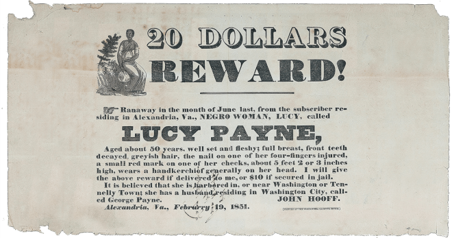 Newspapers often carried notices for the return of runaways, like this one from a February 1851 edition of the Alexandria Gazette. (Wikimedia Commons)