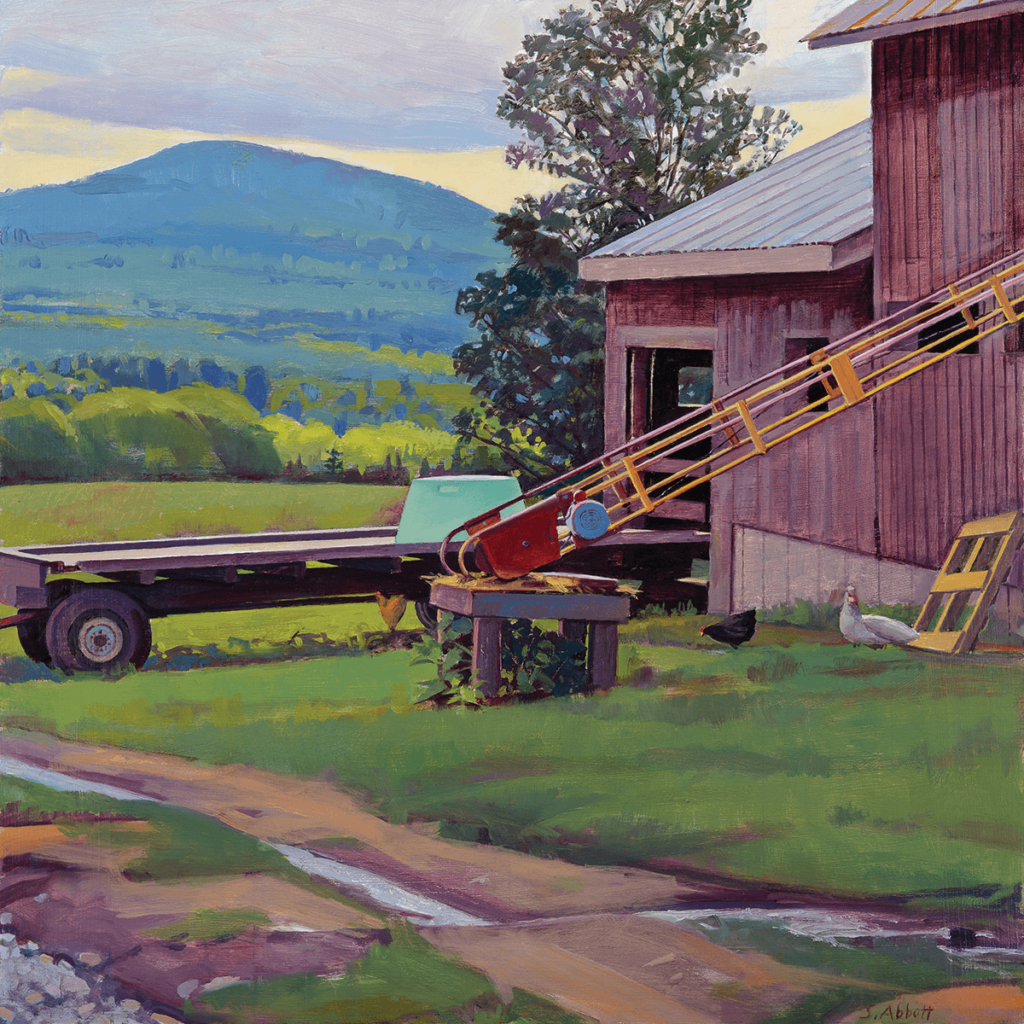 <em>Barnyard, Cloudy Day,</em> Susan Abbott (oil on linen panel, 16" x 16")