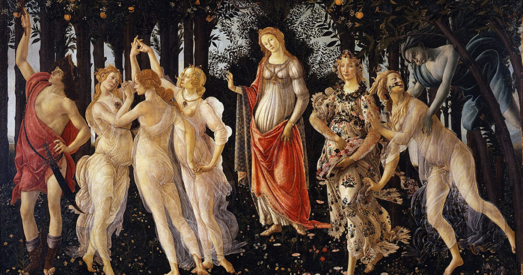 <em>Primavera</em>, Sandro Botticelli, late 1470s or early 1480s (Wikimedia Commons)