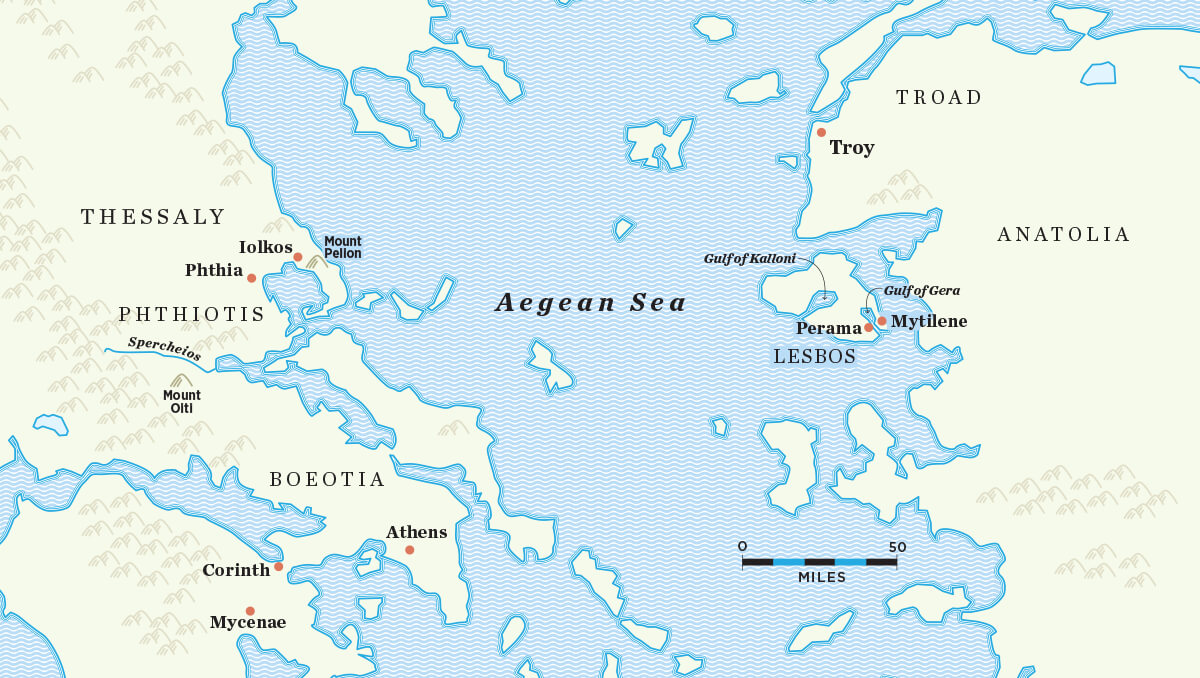 A map of the lands surrounding the Aegean Sea