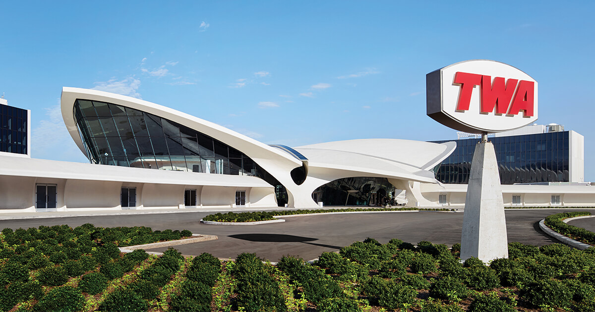Many proposals to revive Saarinen’s TWA Terminal were rejected before the landmark structure was incorporated into a hotel and conference center. (TWA Hotel/David Mitchell)