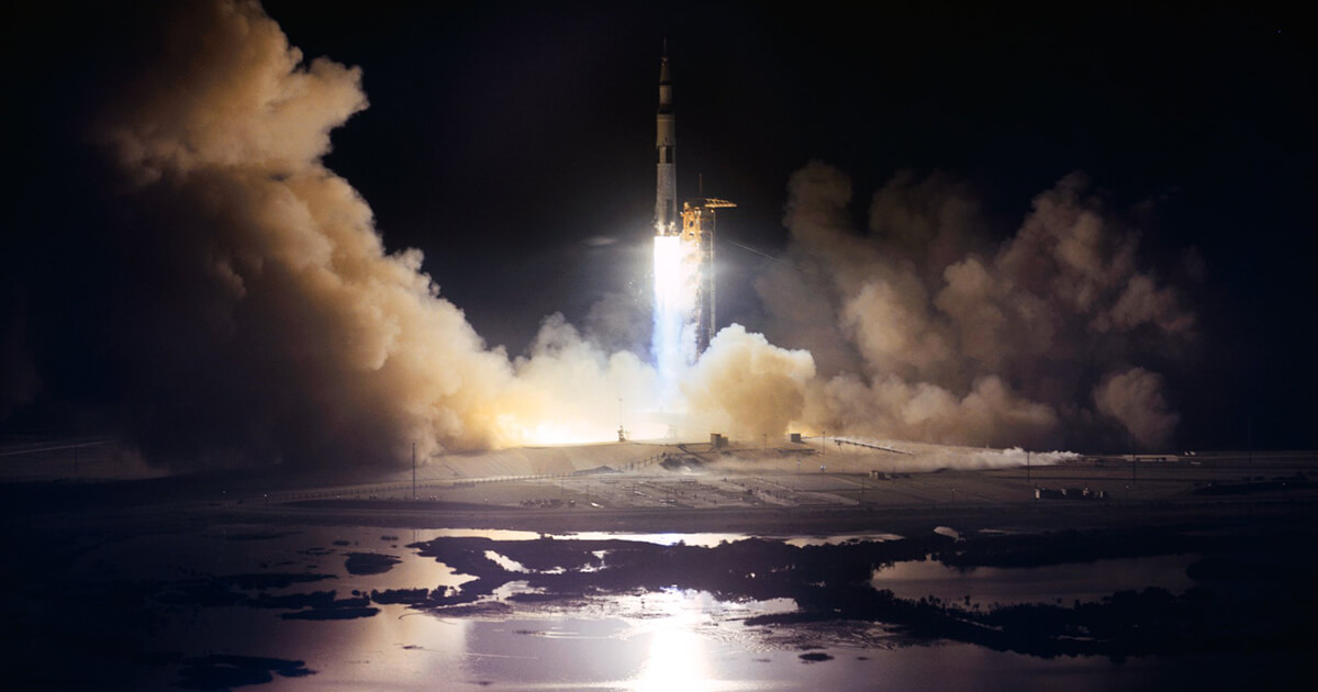 Apollo 17, the final lunar landing mission, was the first and only night launch of a Saturn V rocket. (NASA)