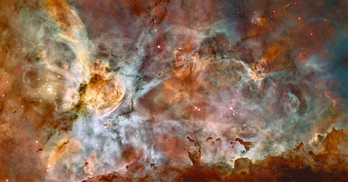 An image from the Hubble telescope showing a 50-light-year-wide view of the Carina Nebula, where a maelstrom of star birth—and death—is taking place (Flickr/hubble-heritage)