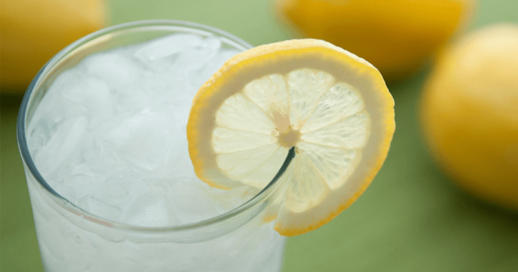 Close-up photograph of a glass of lemonade