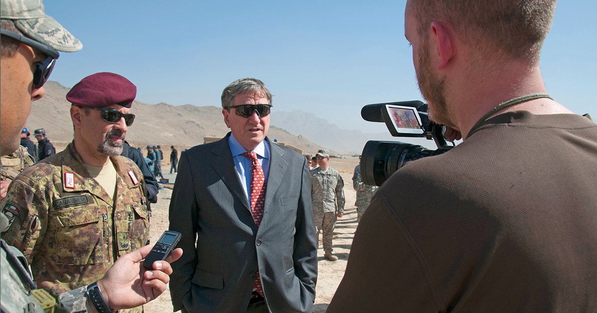 Holbrooke, the Obama administration’s top diplomat in Afghanistan and Pakistan, visiting a military training facility in Kabul in October 2010 (U.S. Air Force)