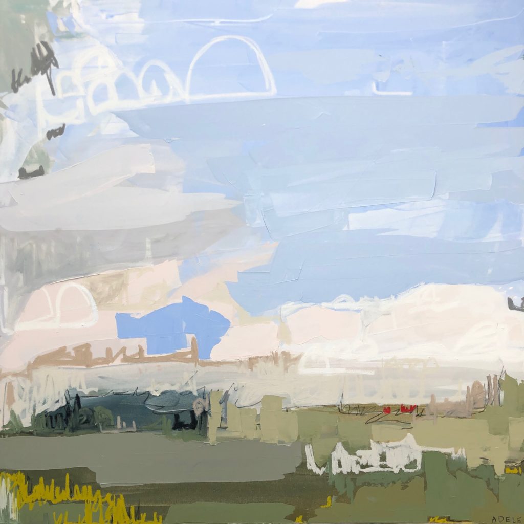 <em>hickory lane</em>, 2019, acrylic, oil and charcoal on canvas, 48 x 48 inches. 