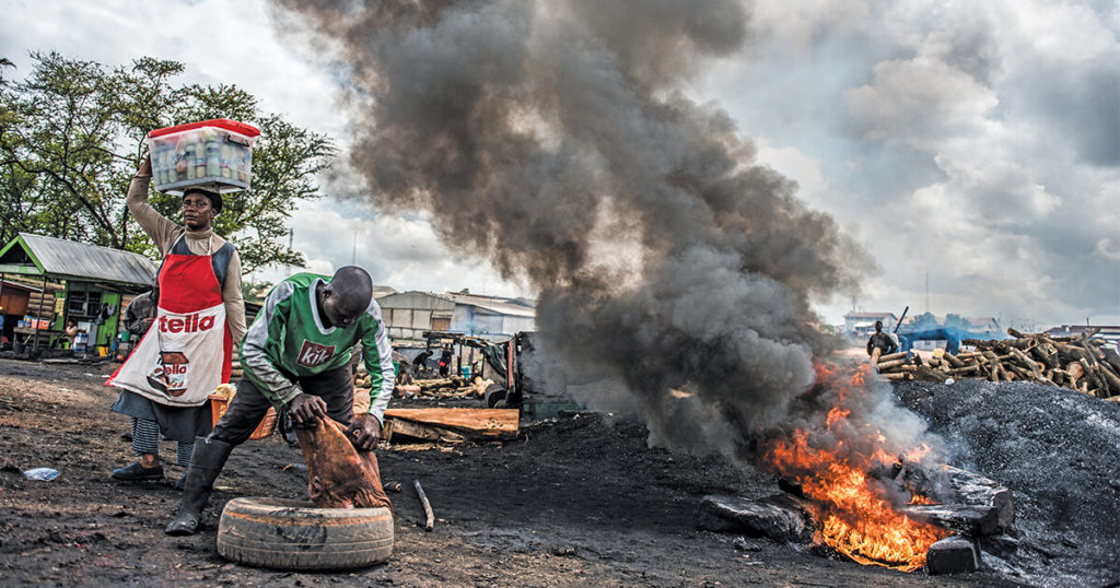 Tire fire at a meat market production site in Ghana