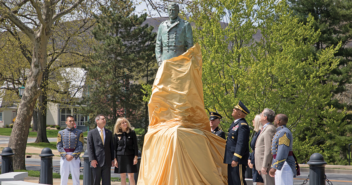 The April unveiling of a statue of Ulysses S. Grant on the central Plain of West Point, where it joins Washington, Eisenhower, and other luminaries. (West Point/The U.S. Military Academy/Flickr)