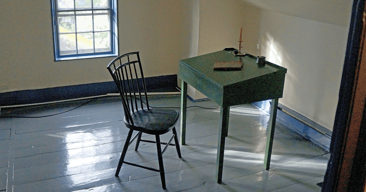 Thoreau's garret, where he wrote Walden, is normally empty, but a replica of his writing desk is sometimes placed there for a special occasion. (Richard Higgins)