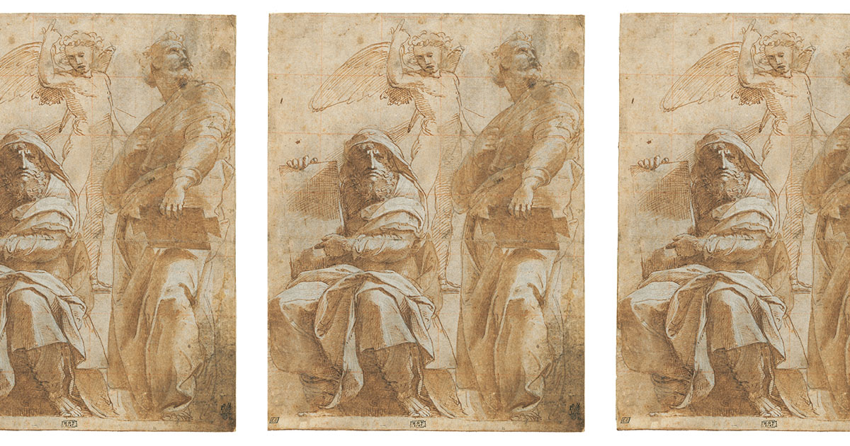 Raphael’s preparatory drawing for his Chigi Chapel commission has an “incomplete quality,” with the angel only sketched in. (National Gallery of Art)