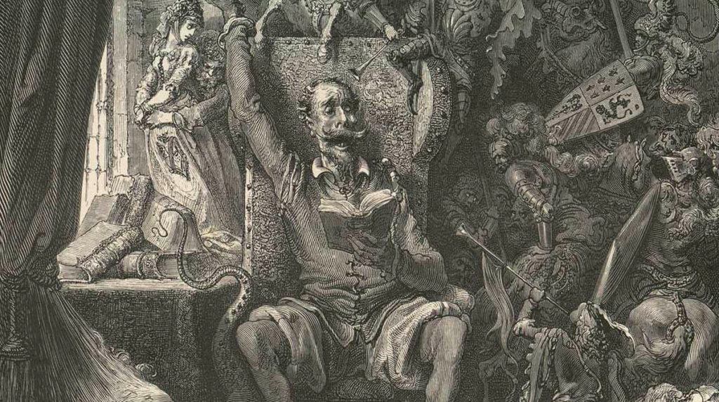 Detail from Gustave Doré's frontispiece for the 1863 Paris Hachette edition of <em>Don Quixote</em>