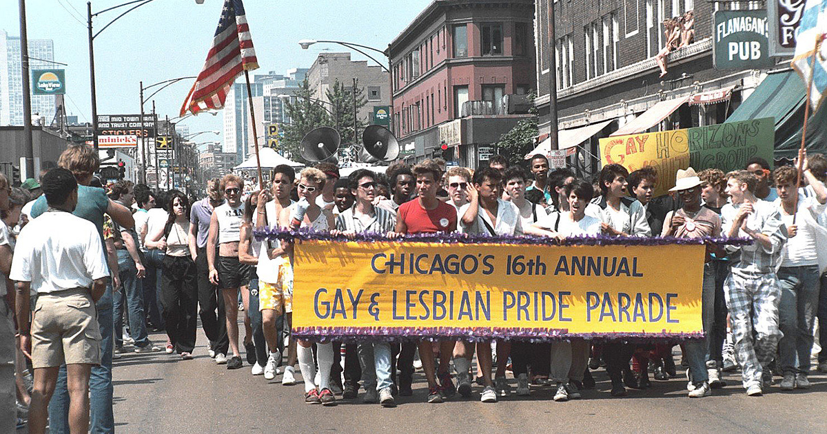 Chicago's 16th Annual Gay and Lesbian Pride Parade, June 1985. Ross A. Slotten would become one of the doctors on the front lines of the city's ongoing HIV/AIDS epidemic. (Alan Light/Wikimedia Commons)
