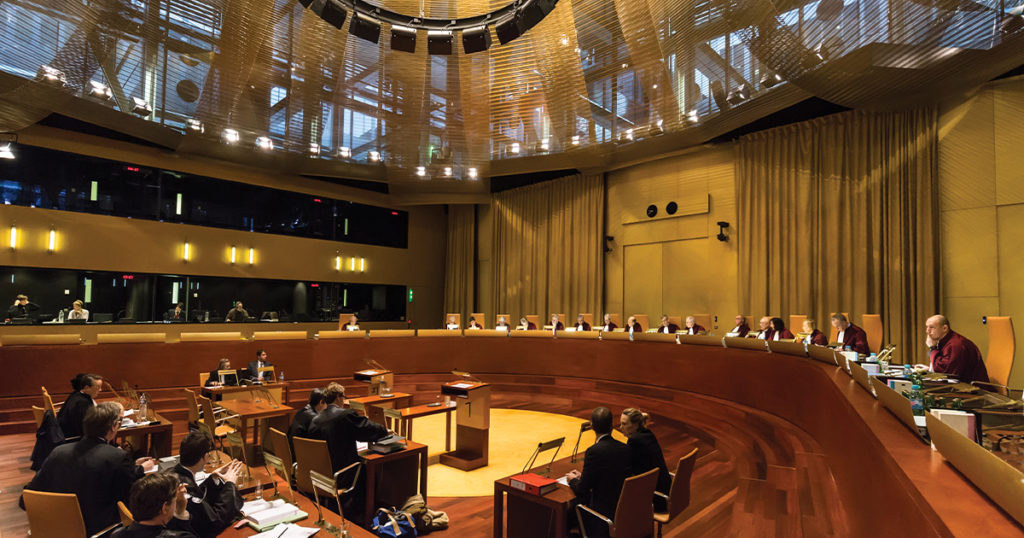 The Court of Justice in session: its <em>Schrems</em> decisions restricting the flow of personal data have been accused of hypocrisy. (European Court of Justice)