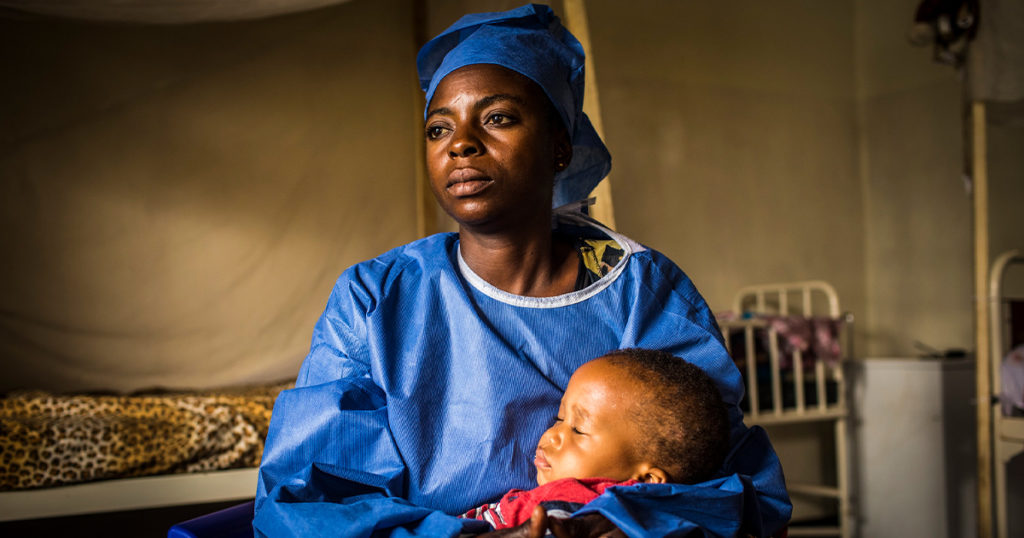 UNICEF-managed child care at the Ebola Treatment Center.

Kasomo Kavira, a caregiver at the UNICEF-managed Ebola Treatment Center in the Democratic Republic of Congo, in 2019. Photo: World Bank / Vincent Tremeau