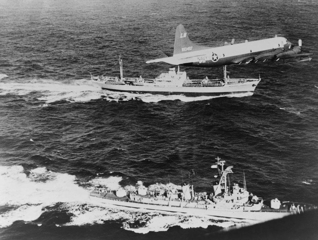 The U.S. Navy intercepts a Soviet merchant ship near Cuba in November 1962. (PJF Military Collection/Alamy)