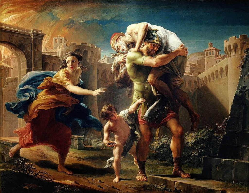 <em>Aeneas Flees from Troy</em> by Lucca Batoni Pompeo, ca. 1754-57