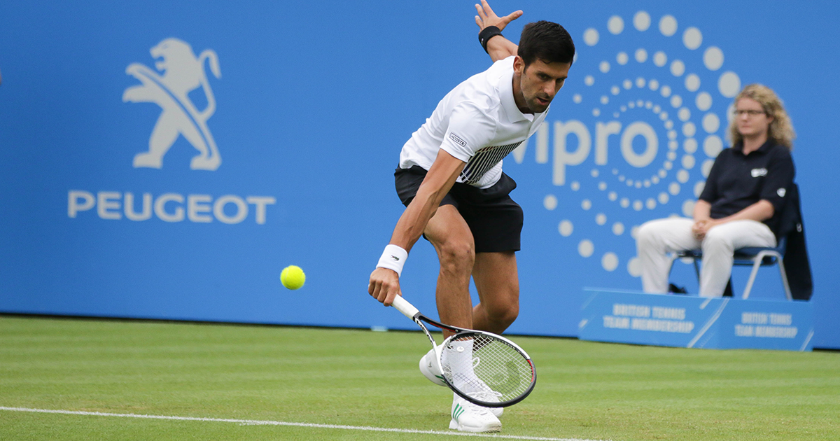 Novak Djokovic competing at the Eastbourne International tournament, 2017 (Wikimedia Commons)