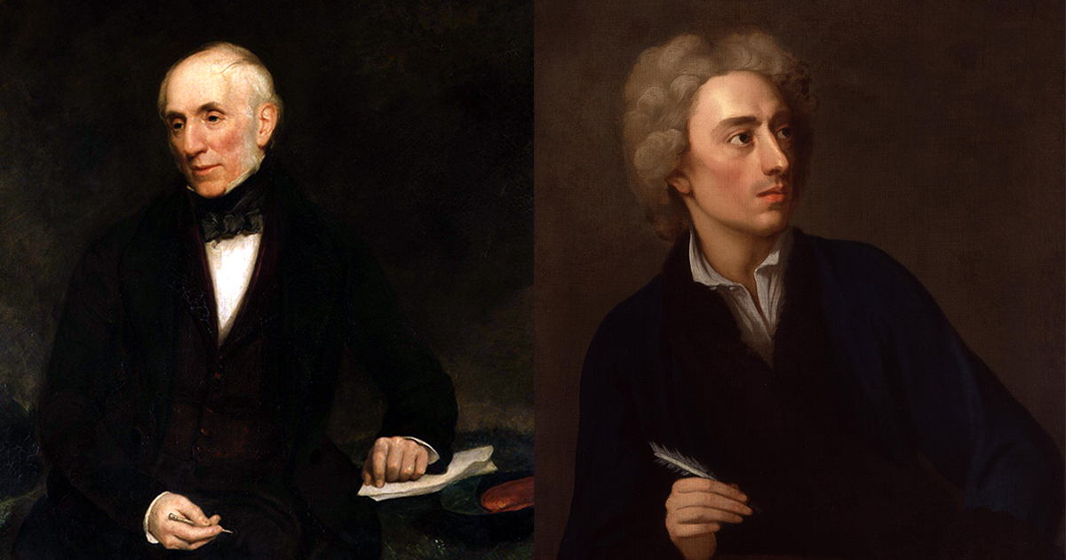 William Wordsworth (left), as painted by Henry William Pickersgill, and Alexander Pope, as painted by Michael Dahl (Wikimedia Commons)
