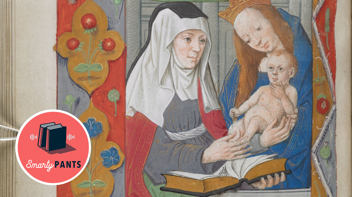 A scene from Anne Boleyn’s Book of Hours, created circa 1500, featuring St. Anne with an open book in her hand with the Virgin Mary and Infant Christ (The British Library)