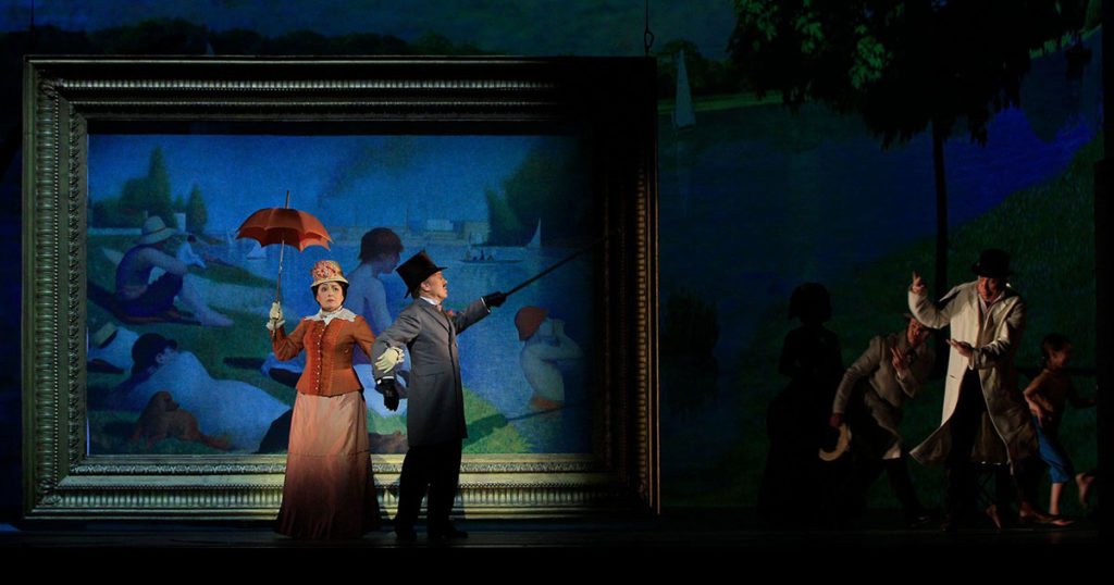 A dress rehearsal for Stephen Sondheim’s <em>Sunday In The Park With George</em>, from the 2013 run at the Theatre du Chatelet in Paris