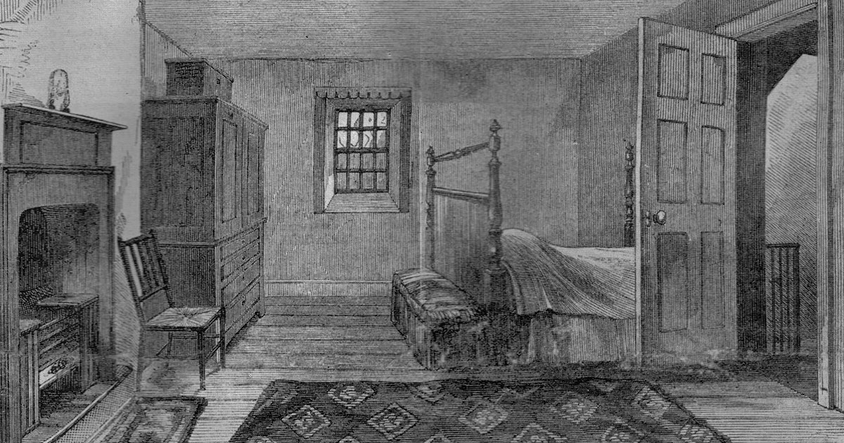 An 1859 engraving of the room in which Robert Burns died in Dumfries, Scotland (Burns Chronicle & Club Directory/Wikimedia Commons)