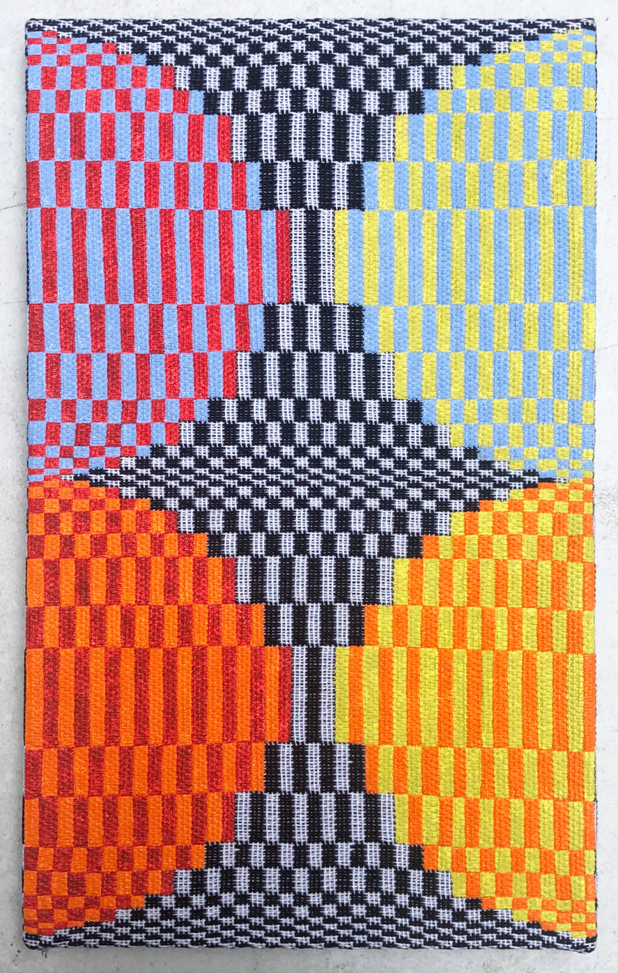Untitled, 2021, acyrlic on hand-woven textile, 20 x 12 inches.