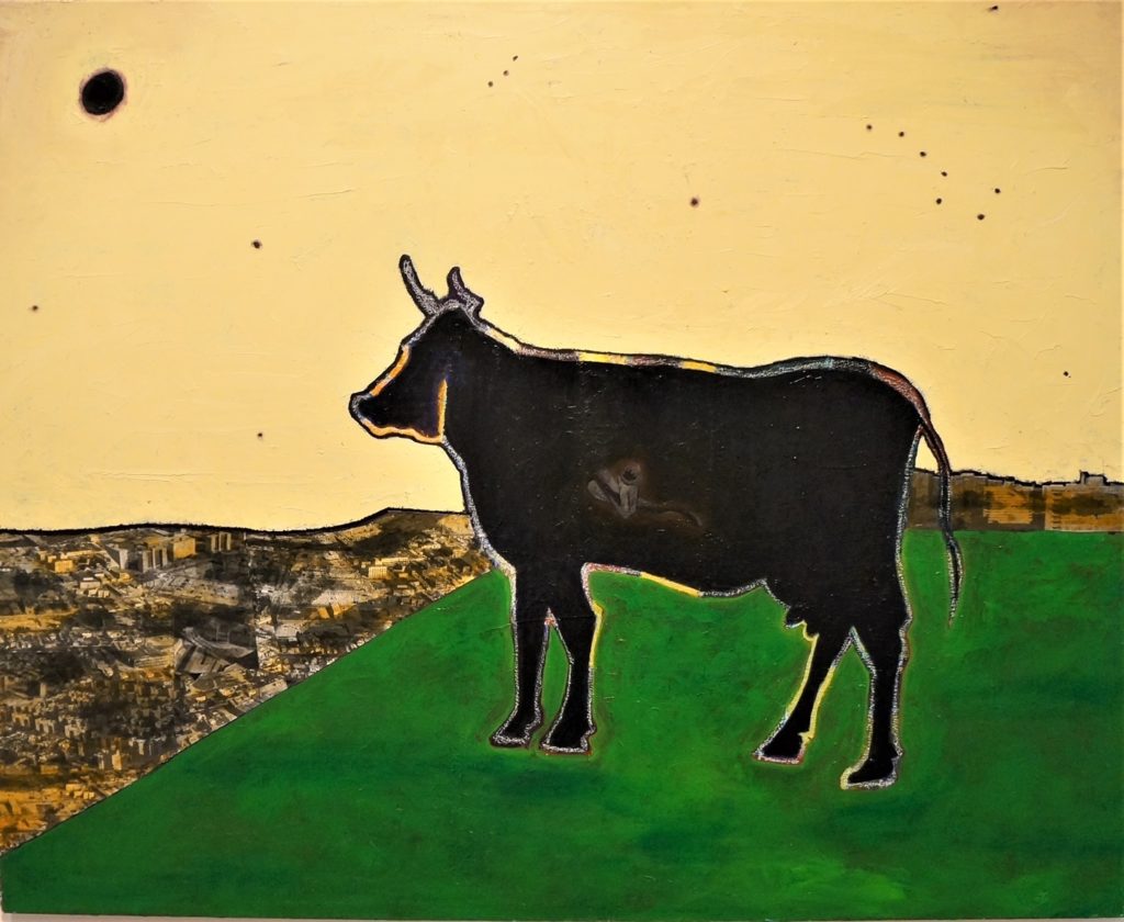 <em>Crosstown Beef</em>, 2022, acrylic on canvas. 