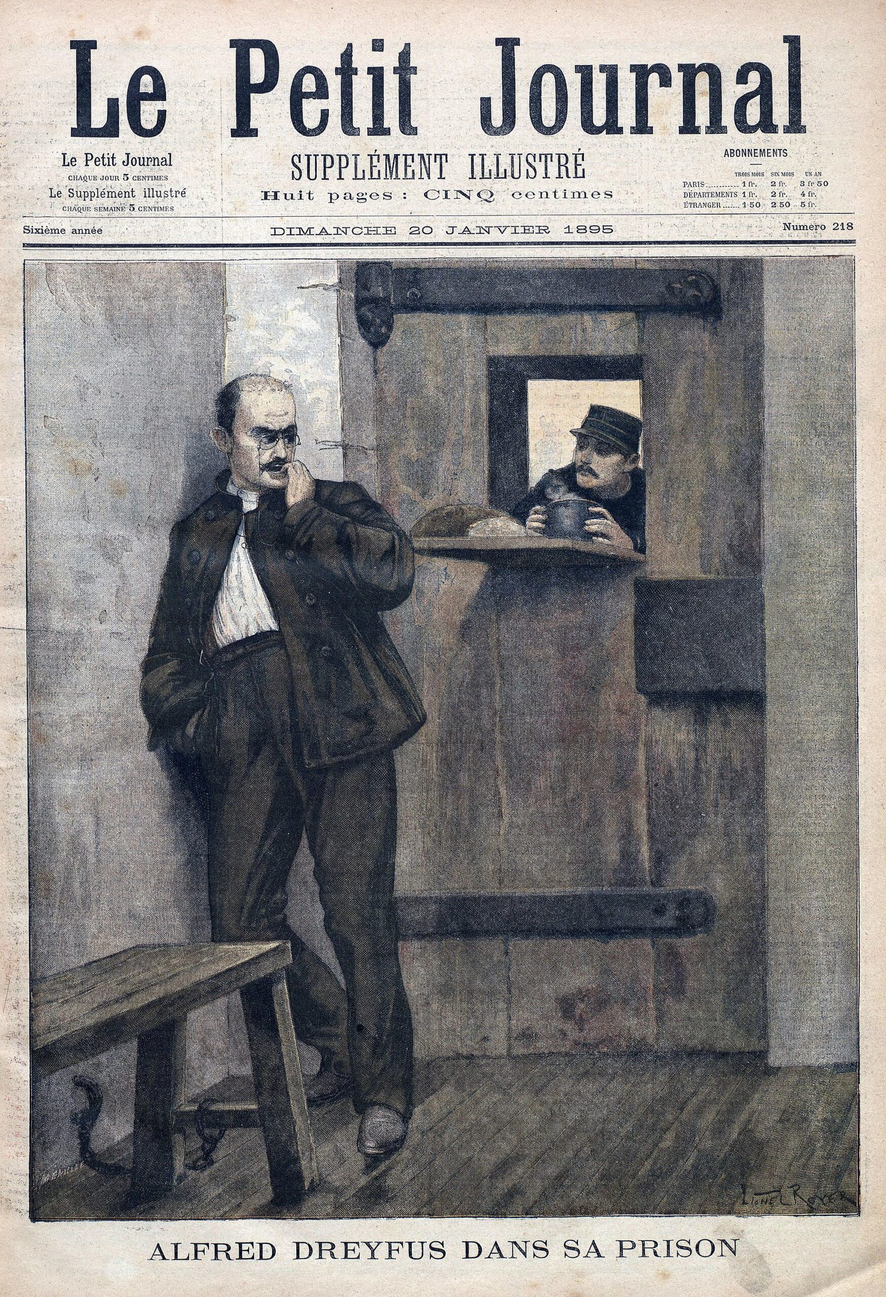 Sketch from a French newspaper depicting Alfred Dreyfus in prison, 1895 (Wikimedia Commons)