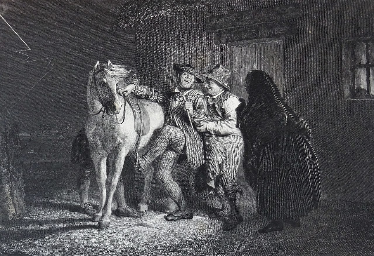 An 1855 engraving by John Faed of a scene from Robert Burns’s “Tam O’ Shanter” (Royal Association for the Promotion of the Fine Arts in Scotland/Wikimedia Commons)