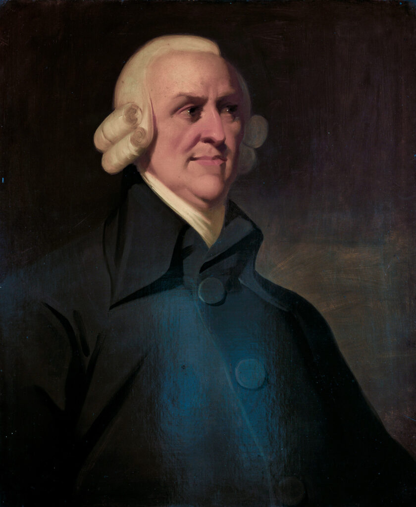 This portrait of the political economist and philosopher Adam Smith, painted by an unknown artist, is known as the "Muir portrait," after the family who once owned it. (Wikimedia Commons)