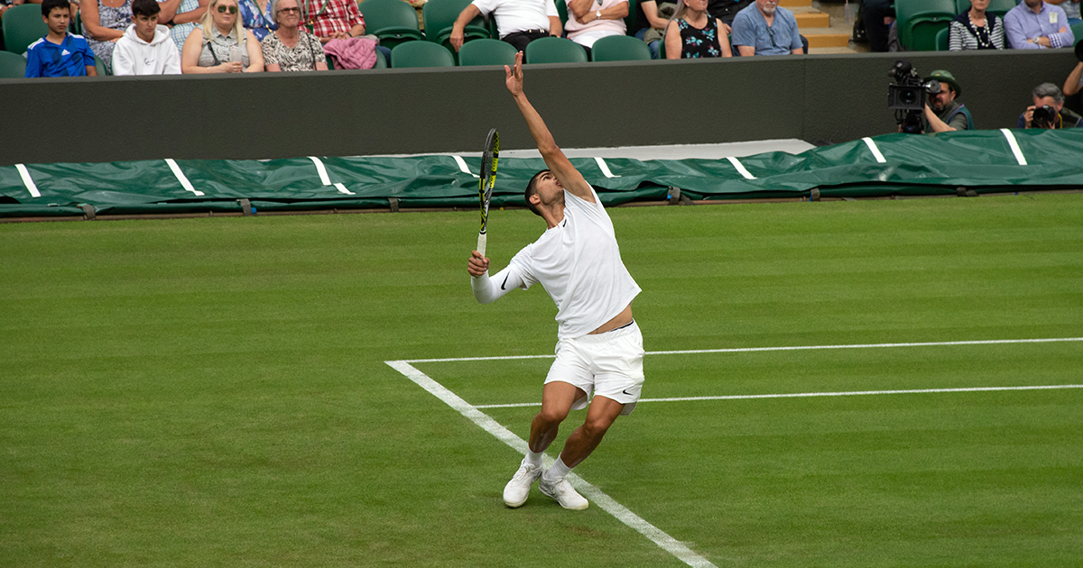 Carlos Alcaraz, who won the 2023 Wimbledon men's singles tournament, pictured here at Wimbledon 2022 (Pete Edgeler/Flickr)
