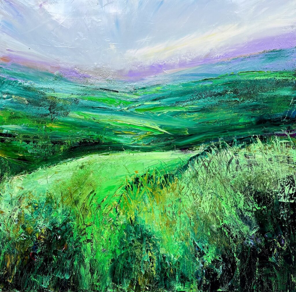 <em>Emerald Hills</em>, 2023, oil on canvas, 40 x 40 inches.