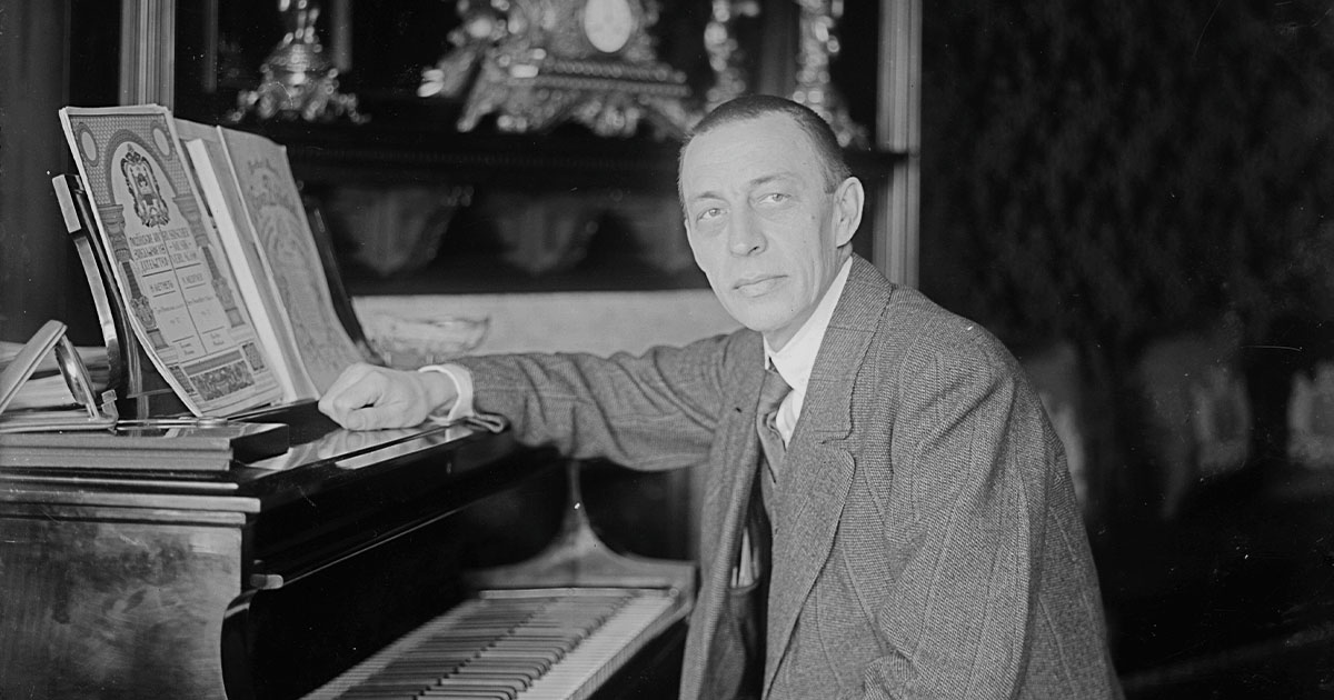 The composer seated at his Steinway, ca. 1915-1920 (Library of Congress)